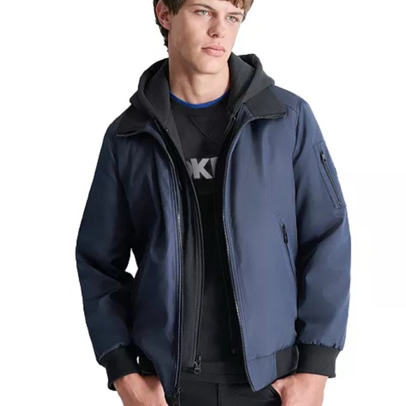 NWT Navy DKNY bomber jacket - Medium with removable hood - Picture 2 of 8